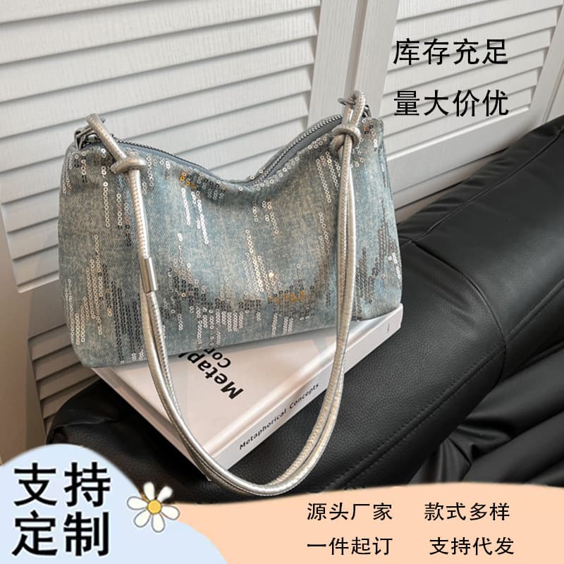 Fashion Denim Women's Handbag Tote Bag Korean Style New Versatile Underarm Chain Bucket Bag Casual Shoulder Crossbody Bag