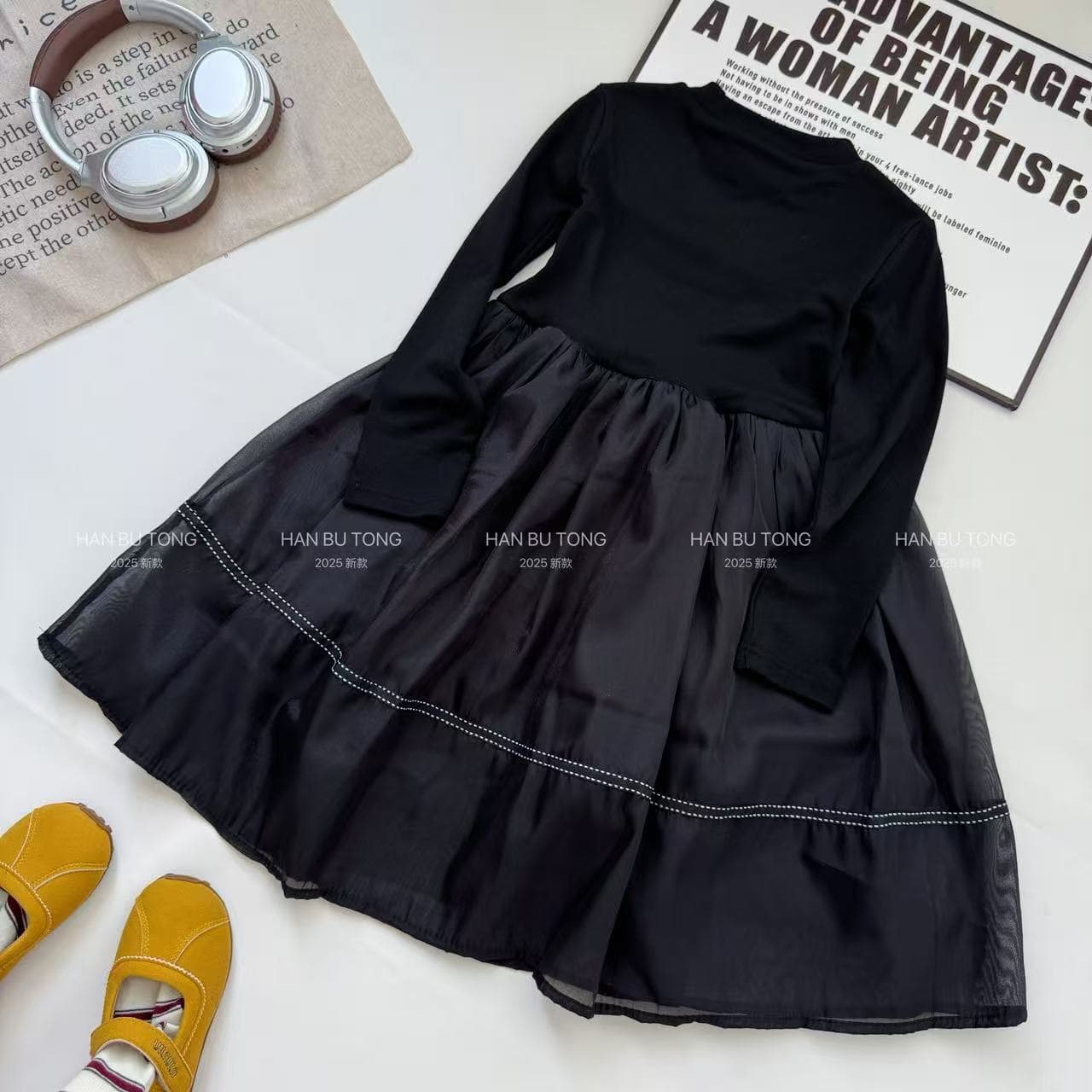 Girls Long Sleeve Dress Spring Autumn 2025 New Fashionable Big Kids Princess Dress Beautiful Skirt