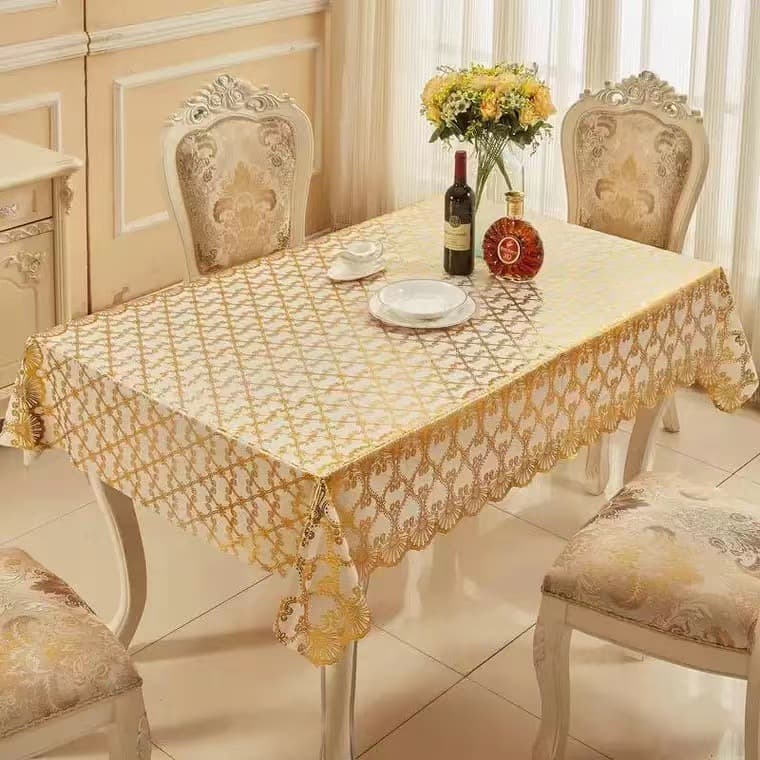 PVC Waterproof Dustproof Lace Tablecloth No-Wash Heatproof Dining Table Coffee Table Plastic Rectangular Table Cover for Living Room Home