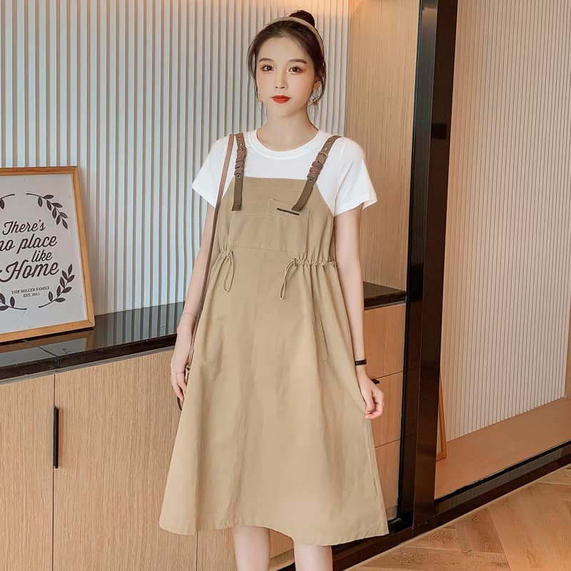 Maternity Dress 2025 New Style Faux Two-Piece Summer Fashionable Maternity Dress Loose Suspender Dress