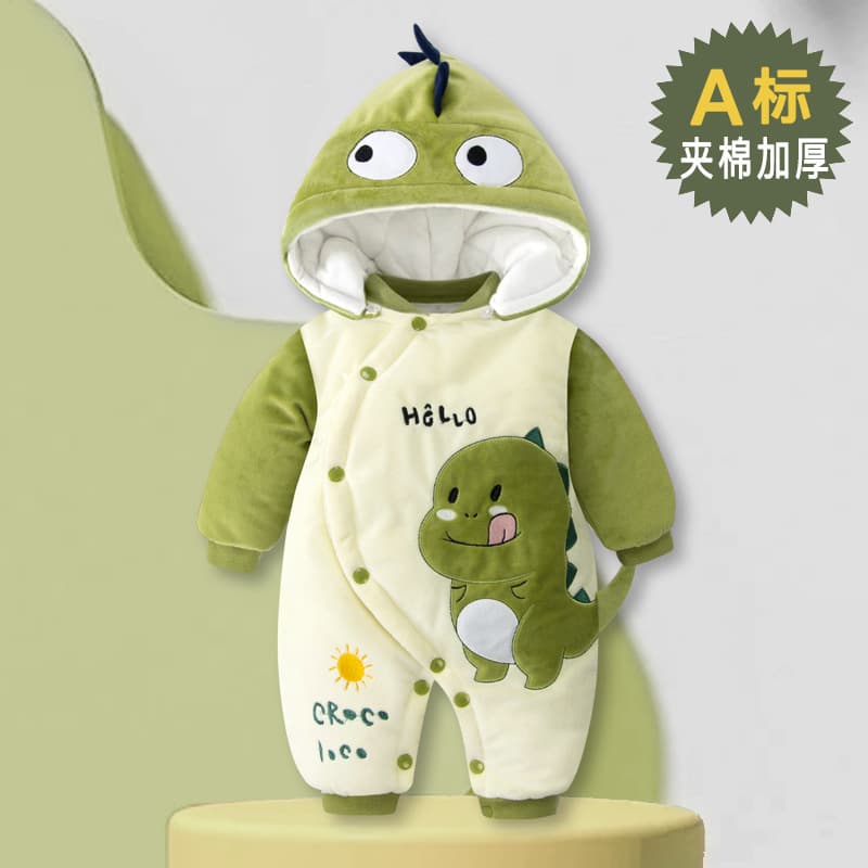 Thickened Cotton Baby Romper Suit for Autumn and Winter Newborn Outfit Coat Hat Set Polyester Fiber Absorbent Sweat Wicking