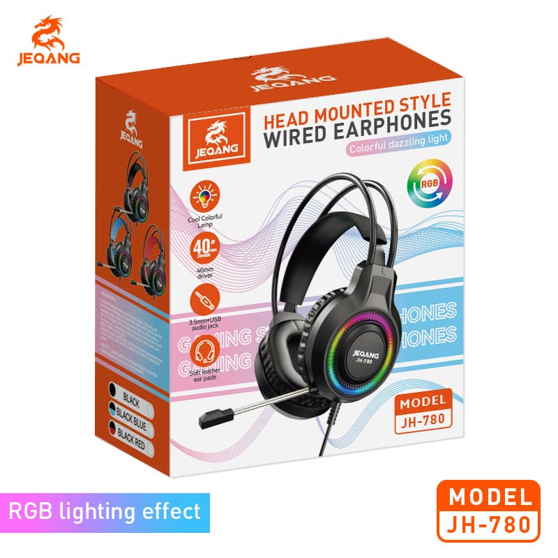 Wired Over-Ear RGB Lighting 7.1 Surround Sound Microphone PC Gaming Headset for Esports