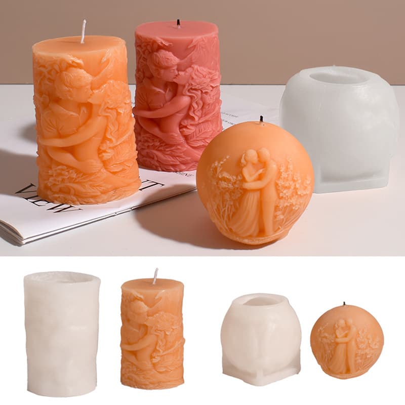 Embossed Couple Hugging Sphere Cylinder Candle Resin Silicone Mold Epoxy DIY Ball Plaster Decoration Mold