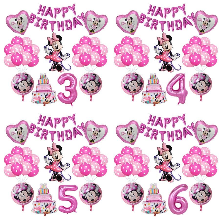 Pink Rose Red Minnie Mickey Aluminum Foil Balloons Mouse Theme Birthday Party Decoration Children's Birthday Background Cloth