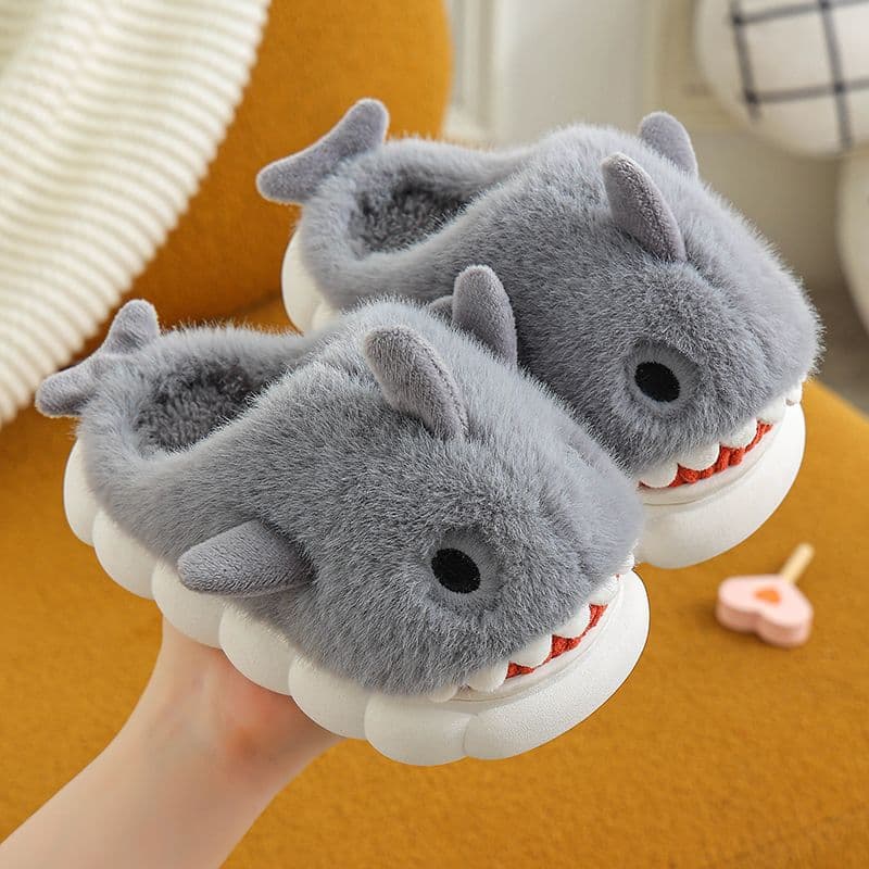 Children's Cotton Slippers, Autumn/Winter Cartoon Shark Boys' Indoor Non-Slip Thick Sole Warm Home Cotton Slippers
