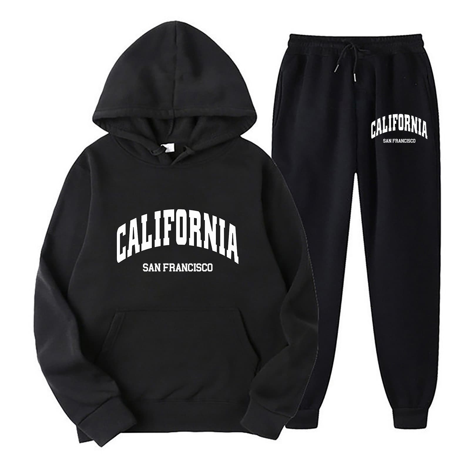 Plus Size Fleece Lined Hoodie Set Long Sleeve Crew Neck Sweatshirt Pants for Men Women Comfortable Breathable Casual Streetwear