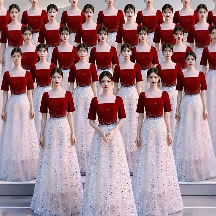 French Simple Square Collar Banquet Evening Dress 2026 New Choir Director A-Line Performance Gown Factory Wholesale