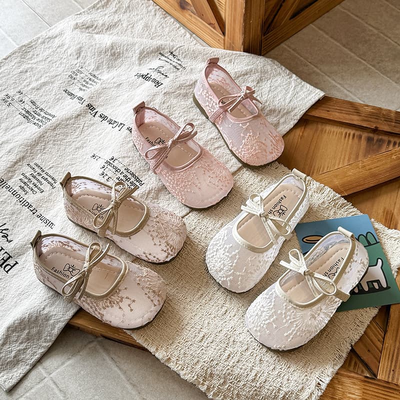 Flat Breathable Mesh Ballet Flats for Girls 2026 Spring Summer New Korean Style Toddler Bow Mary Jane Shoes