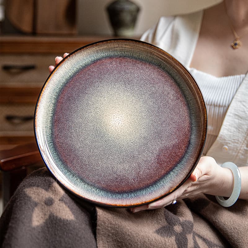 Yunmeng Brunch Plate Irregular Ceramic Steak Plate Restaurant Pasta Plate Vintage Plate Cross-border Export