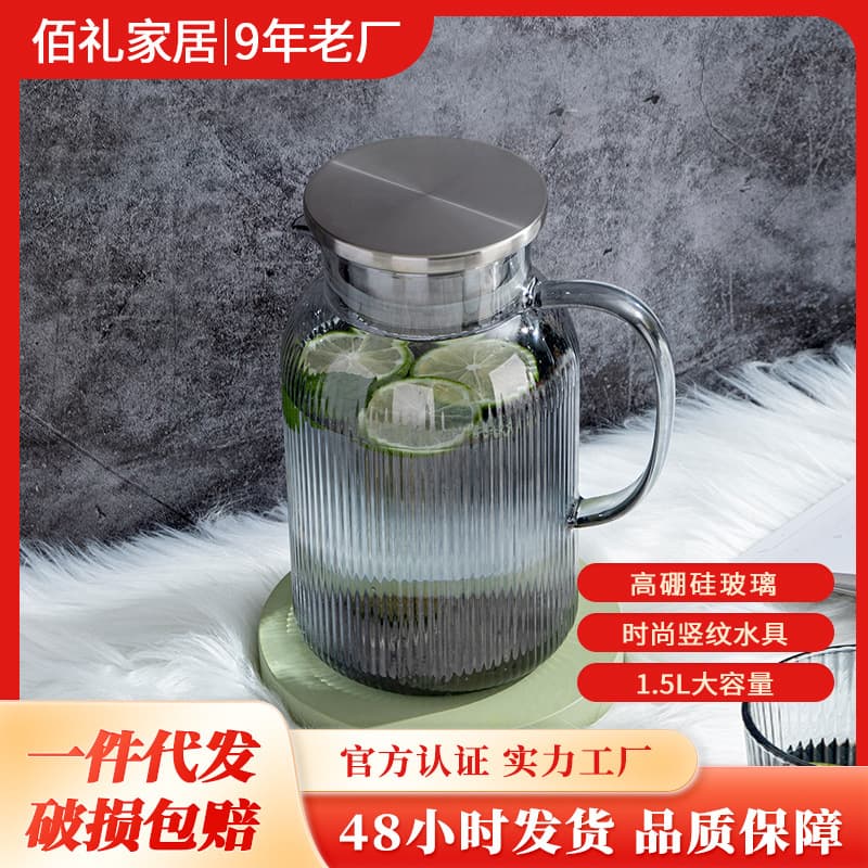 High-Temperature Resistant Large Capacity Glass Water Pitcher Set with Hammered Pattern, Home Use, Drop Shipping Included