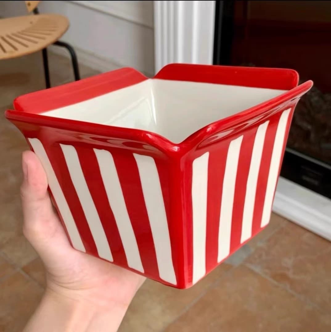 Popcorn Bowl French Fries Bucket Ceramic Snack Bowl Tableware Fruit Bowl Family Salad Bowl Striped Yogurt Bowl Fried Chicken Bowl