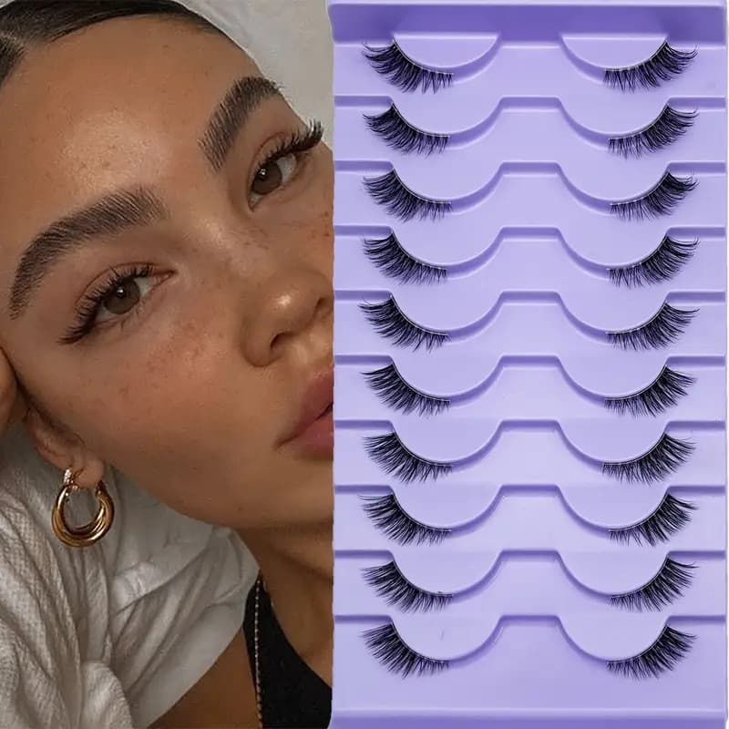 European & American 10-Pair Half Cat Eye Transparent Band Natural Lengthening Half False Lashes, One-Piece Voluminous Style