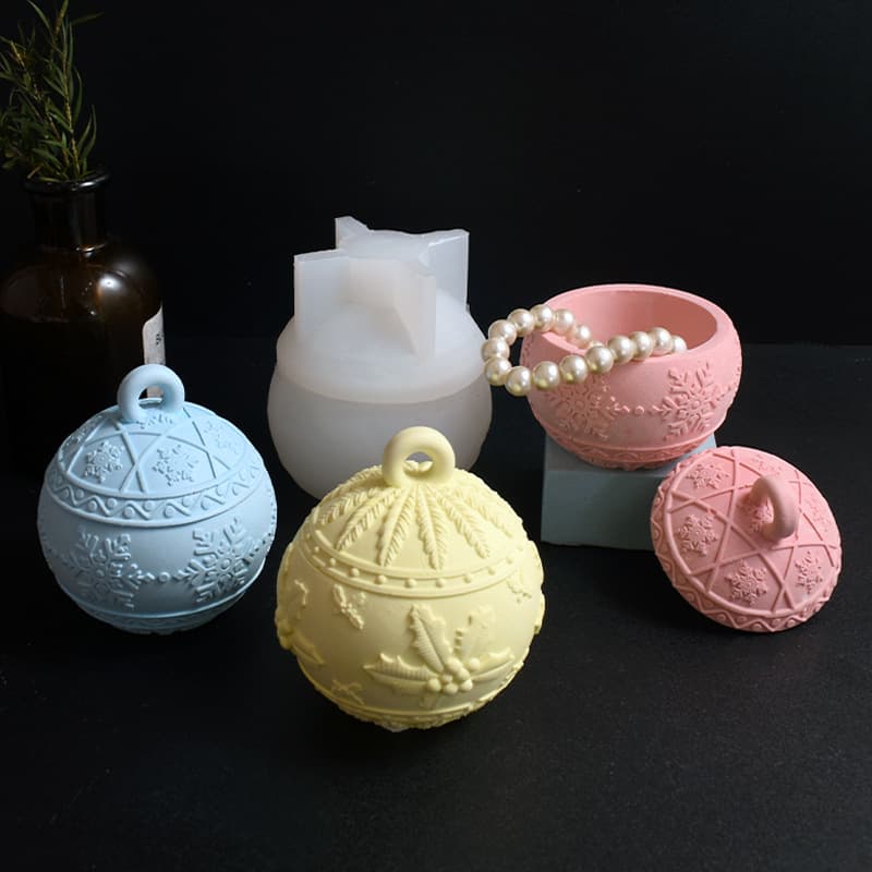 Christmas Berry Jar Candle Cup Mold with Embossed Snowflake Pattern, Christmas Ball Storage Box Plaster Ornament Silicone Mold