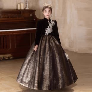 New Girls Evening Dress Birthday Party Ten Years Old Elegant Big Girl Piano Performance Costume Black Children Princess Dress