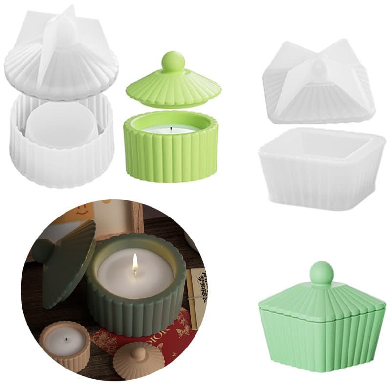 Striped Round Aromatherapy Candle Cup Silicone Mold, Crystal Epoxy DIY Square Trapezoid Plaster Cement Storage Box