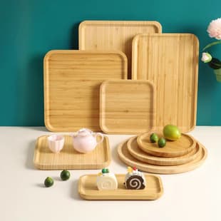 Bamboo Wood Tray Rectangular Round All-Bamboo Japanese Tea Tray BBQ Fruit Serving Tray for Restaurant Home Use