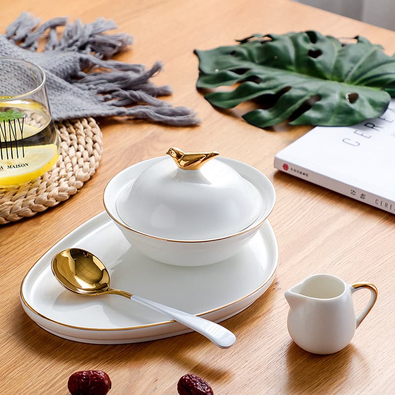Bird's Nest Bowl Phnom Penh Beauty Salon Ceramic Covered Sugar Water Dessert Bowl Isinglass Bowl European Palace Tremella Soup Cup Set