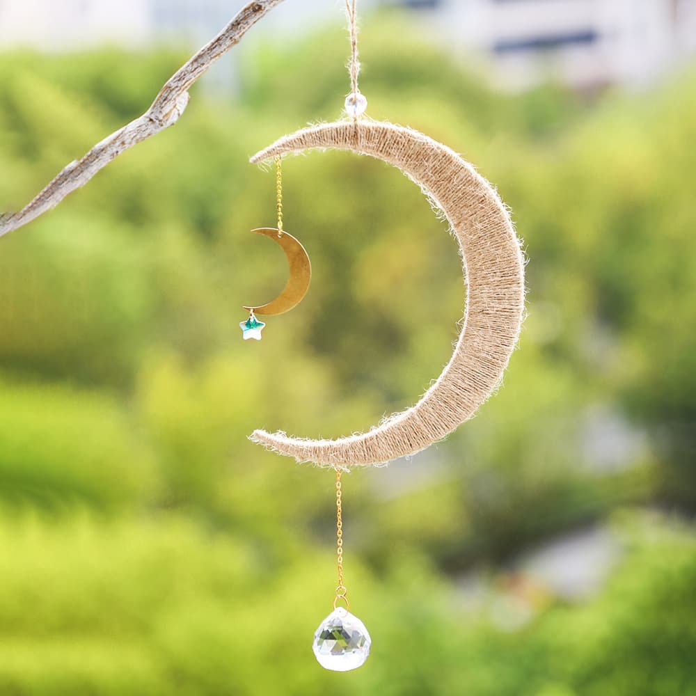 Amazon Cross-border Wooden Rope Woven Moon Crystal Pendant, Wall Decoration Hanging, Sun Catcher