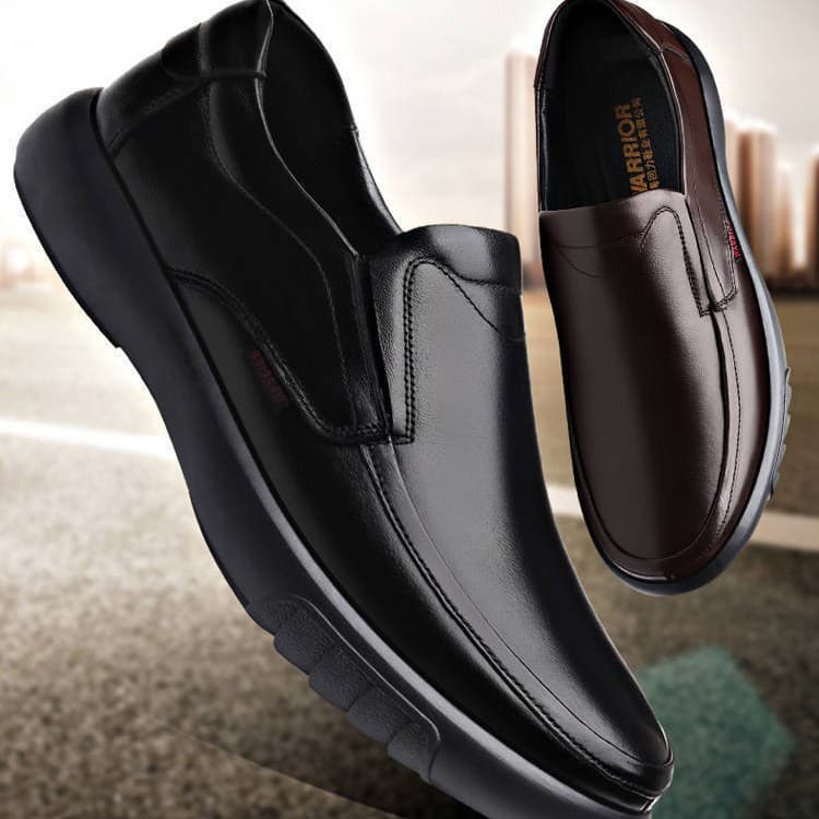 Men's Casual Leather Shoes Slip-On Soft Bottom Comfortable Cotton Large Size Shoes Korean Style Round Toe Flat Heel Anti-Slip