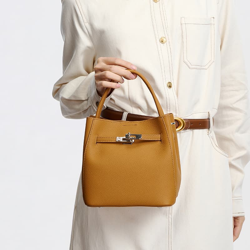 New Women's Basket Bucket Bag, Premium Genuine Leather Handbag, Fashionable Commuter Versatile Crossbody Bag