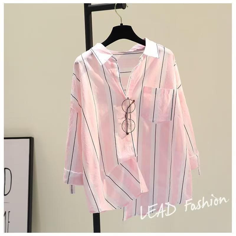 European and American Cross-Border Spring and Summer New Striped Long-Sleeved Shirts for Women, Loose Slim Shirts, Women's Jackets, Russia