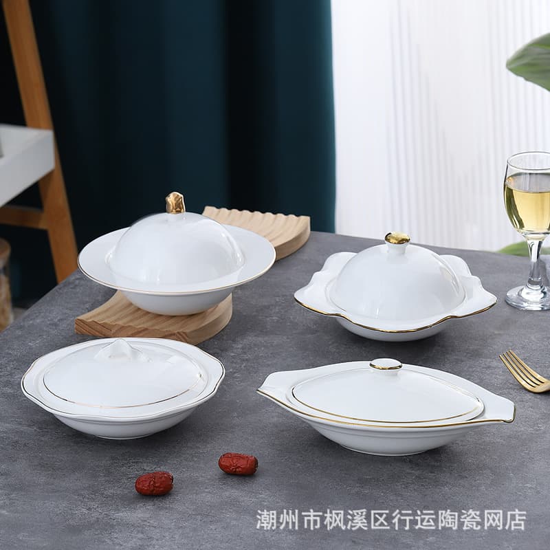 Vegetable cup, butter plate, pure white underglaze bird's nest bowl, dessert bowl, stew pot, abalone and sea cucumber, ceramic