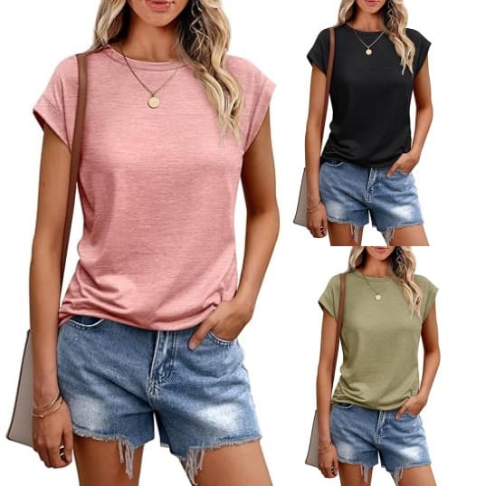 Amazon 2025 European and American women's vest summer cross-border round neck short-sleeved T-shirt solid color round neck cap sleeves foreign trade women
