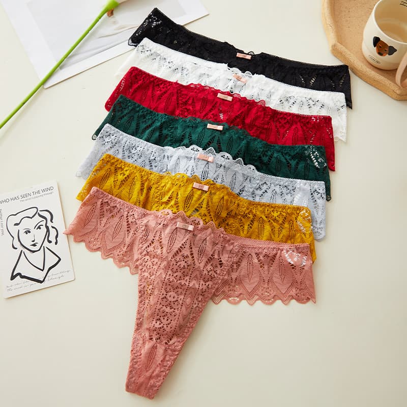 Cross-border sexy women's lace low-waist thong breathable belt hollow temptation transparent simple comfortable briefs for women