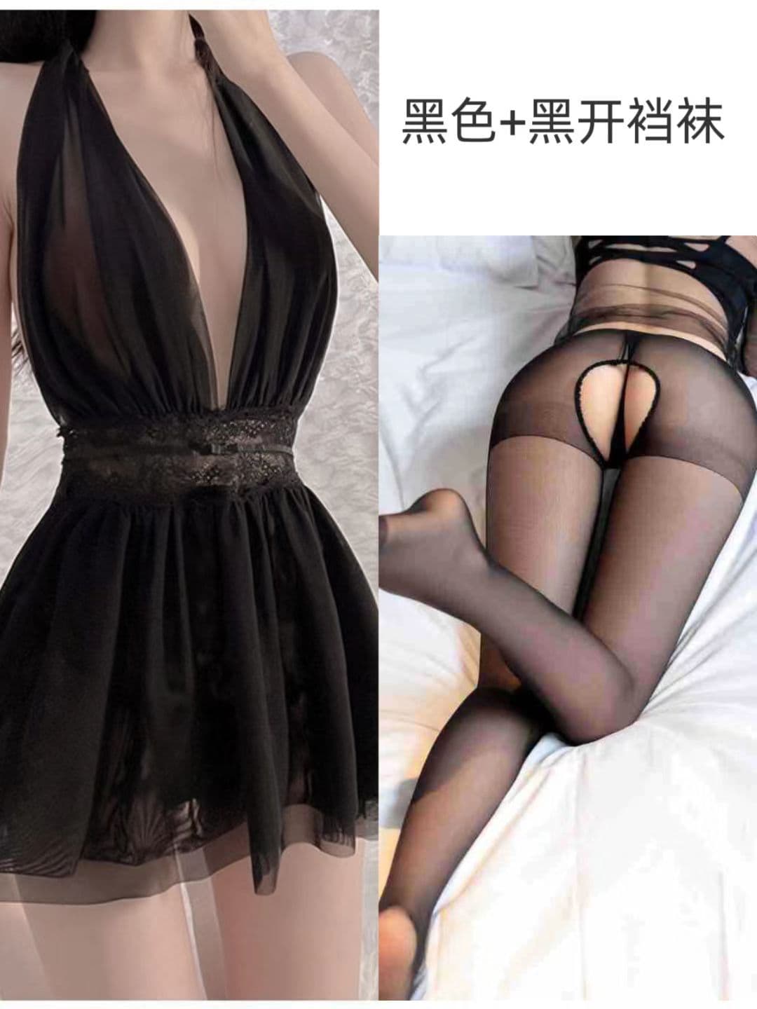 Plus Size Lingerie Halter Neck Transparent Mesh Backless Sexy Slip Dress Couples Fun Women's Mood Nightgown Seductive 318