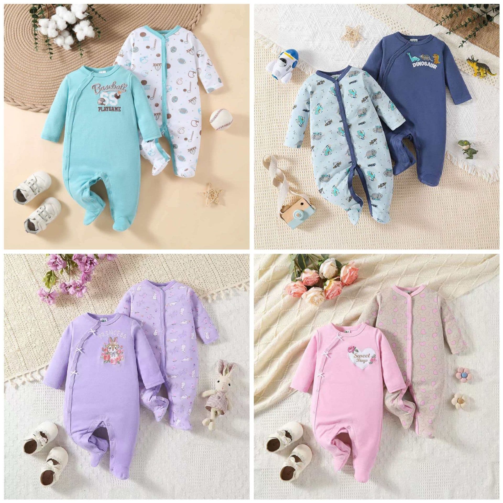 New style long-sleeved long-sleeved foot-wrapped one-piece two-piece suit for male and female babies 0-9 months wholesale sales