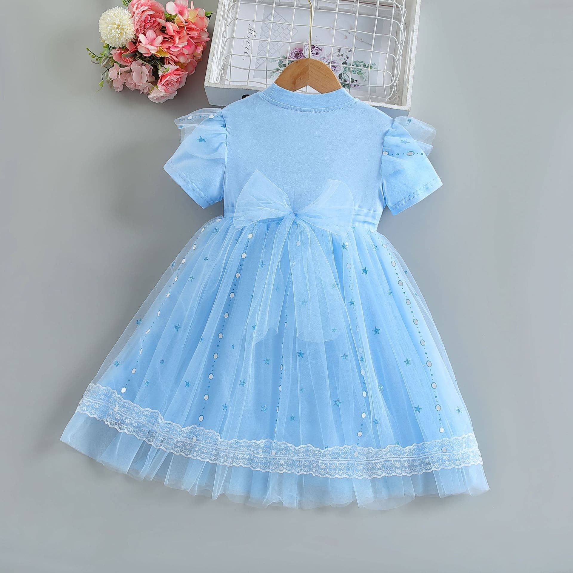 Frozen Elsa Princess Dress Summer Kids Dress for Toddlers & Children, Tulle Ball Gown Short Sleeve Dress