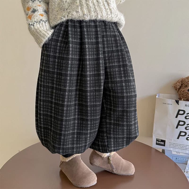 Kids' Trendy Plaid Fleece-Lined Harem Pants Winter New Arrival Boys' and Girls' Fleece-Lined Thickened Warm Elastic Cuff Wide-Leg Pants