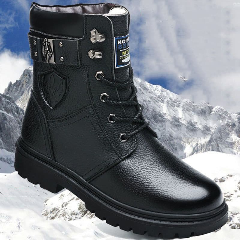 Men's Martin boots, top-grain cowhide cotton shoes, men's winter fleece-lined extra-thick snow boots, high-top genuine leather boots, work boots.