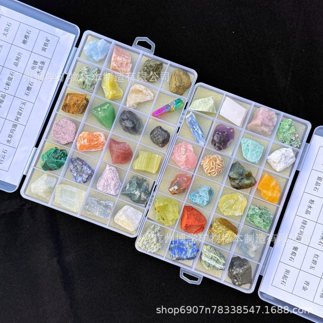 Manufacturer-customized rock and mineral specimen box, 24 compartments, fourth grade lower semester rock and mineral science experiment kit wholesale.