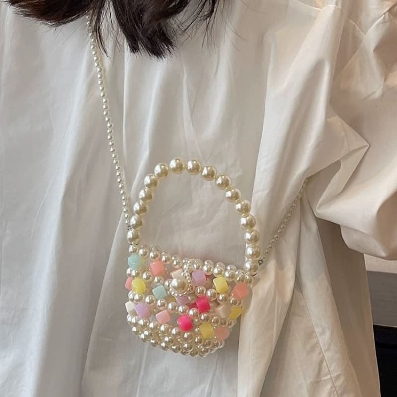 High-Value Girls' Bag, Summer Trendy Pearl Mini Small Bag, Fashion High-End Woven Crossbody Bag