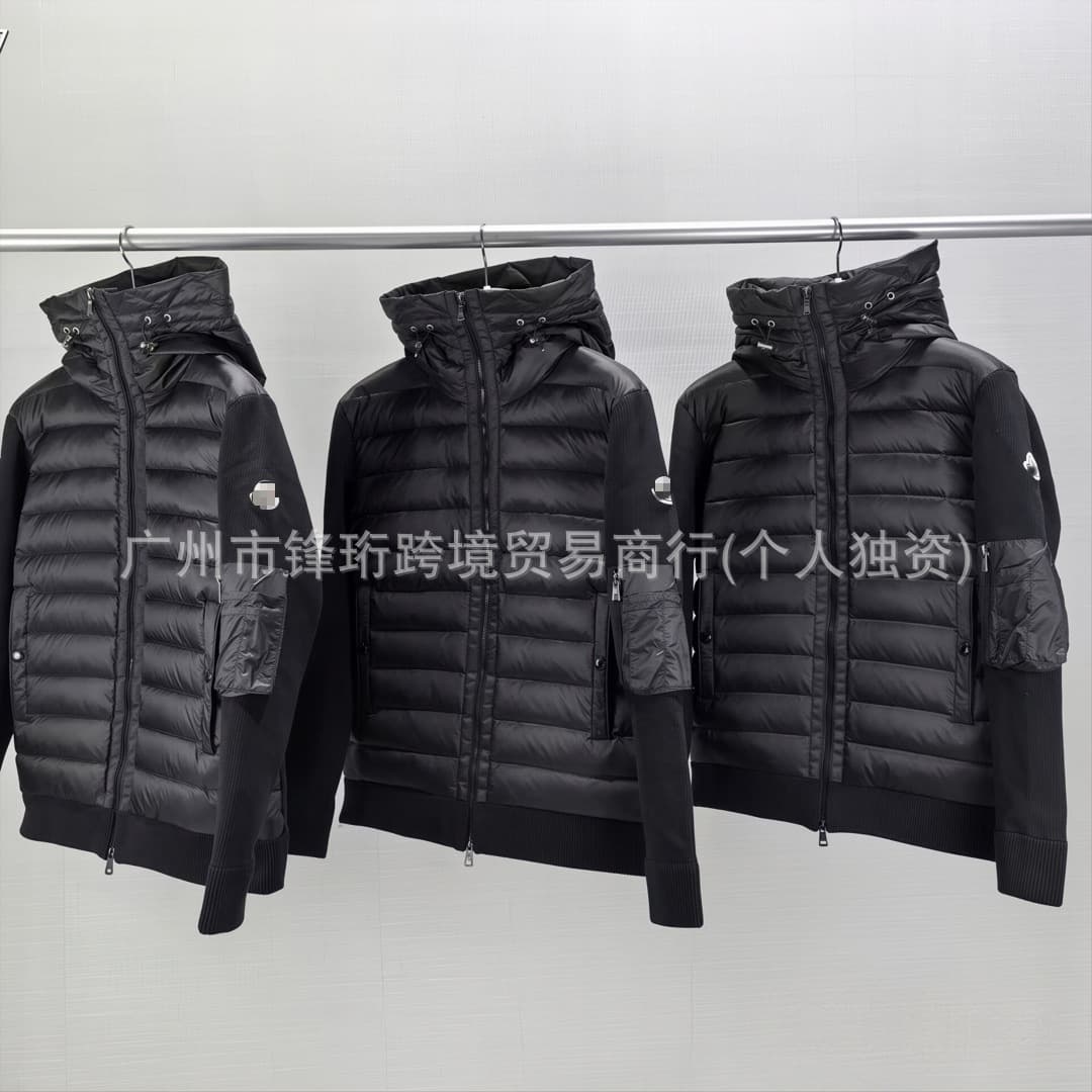 New European Market Fashion Montage Knit Patchwork Down Jacket, Stock Available, Stand Collar Casual Unisex Outerwear