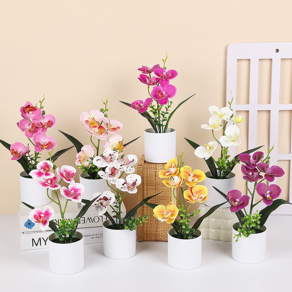 New 5-Orchid Simulation Potted Plants - Home/Office Decoration Small Potted Plants, Photography Fake Bonsai Green Mini Landscape