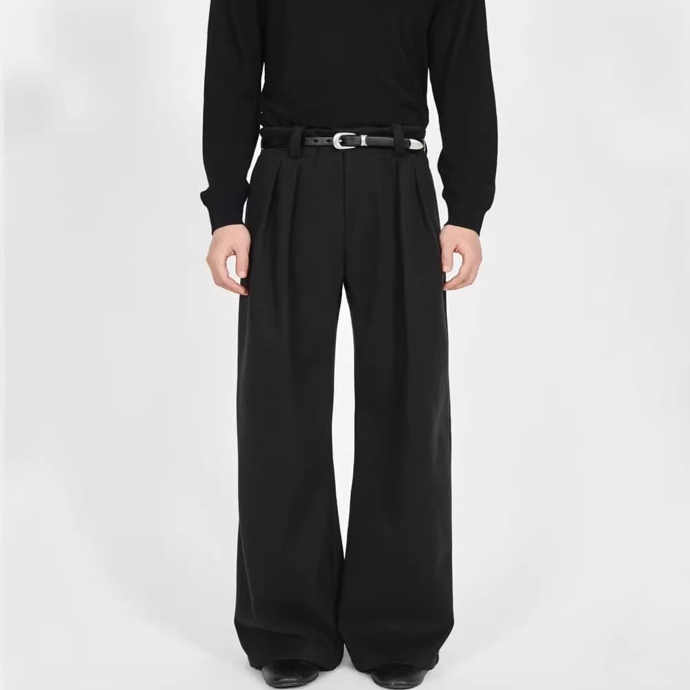 Japanese niche high-end sense of abstinence and retro splicing design floor-length suit pants loose men's wide-leg casual pants
