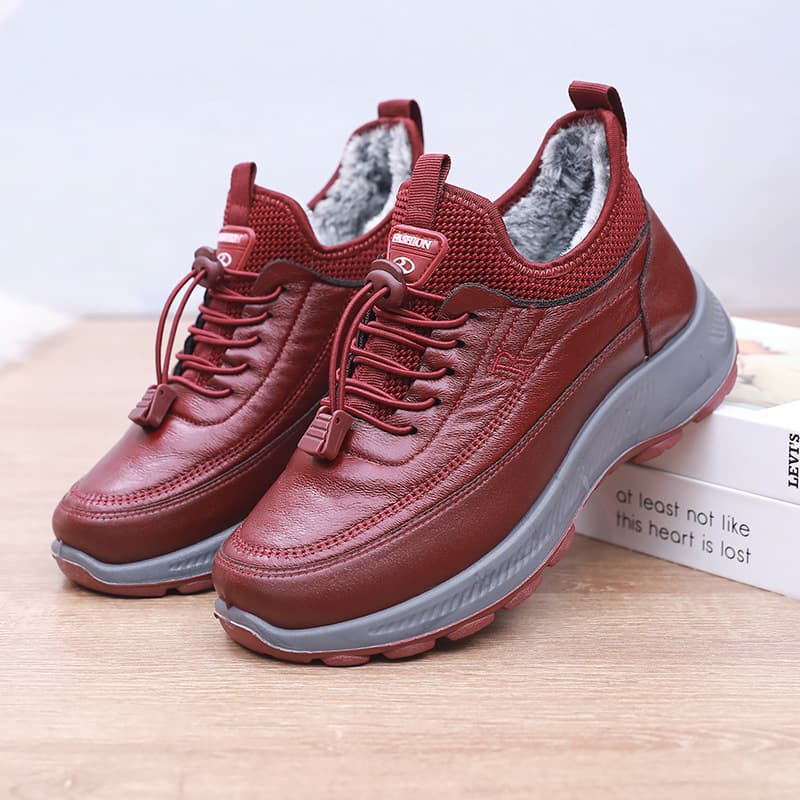 New Fashion Women's Cotton Shoes, Thick Sole Anti-Slip Waterproof Walking Shoes for Seniors, Fleece-Lined Warm Mother's Sneakers