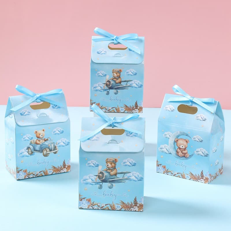 Blue Bear Ribbon Candy Box Birthday Party Favor Box Baby Shower Decorative Dessert Box in Stock