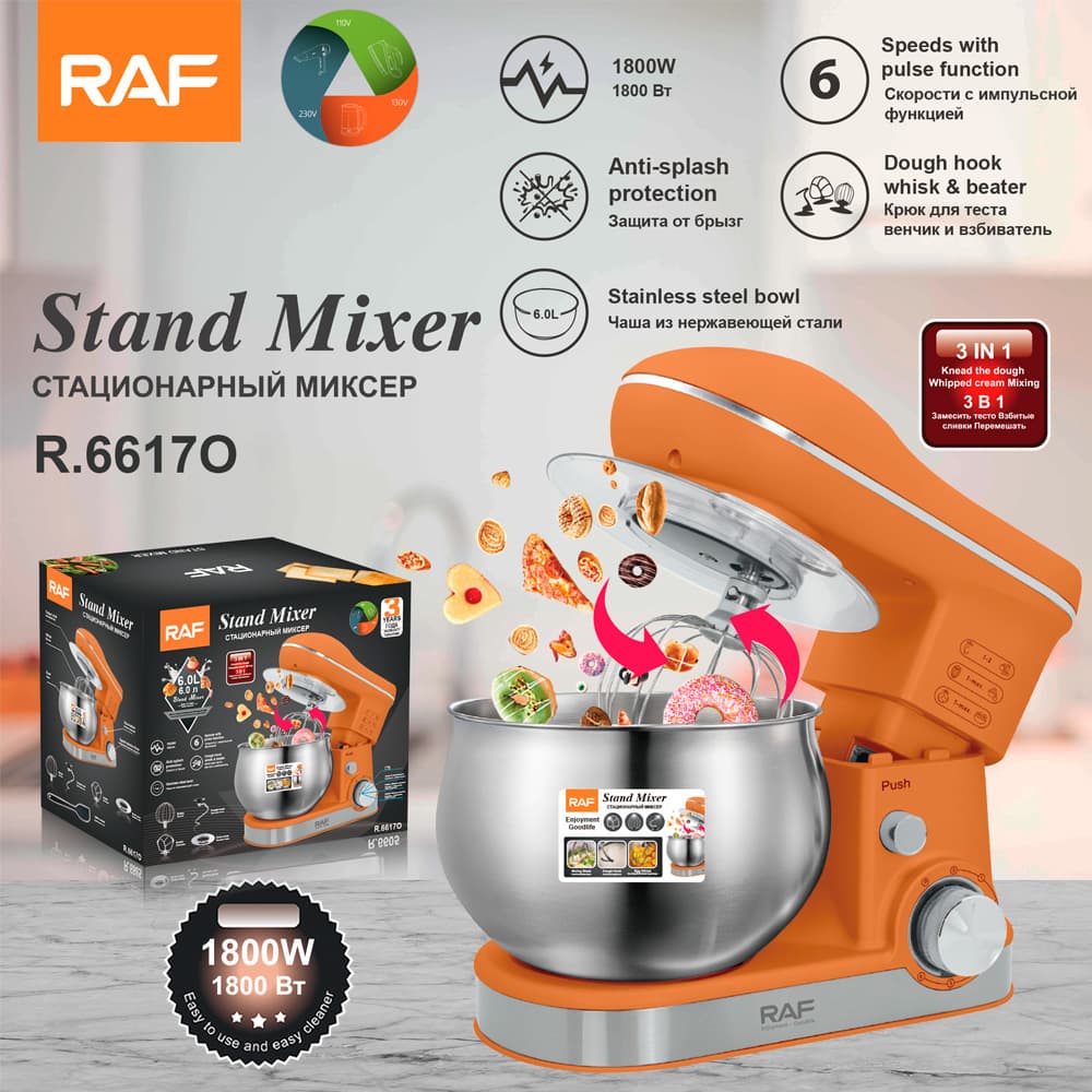 RAF EU Standard Cross-border Home Stand Mixer, 5.0L Dough Kneader, 3-in-1 Multi-functional for Whipping Eggs, Kneading Dough, and Filling