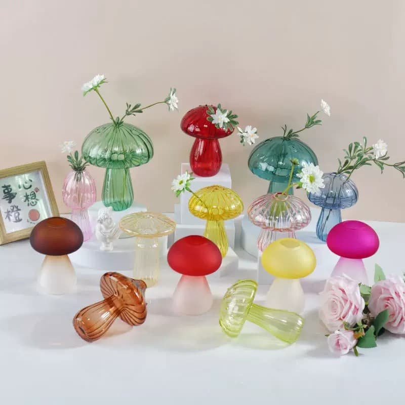 Mushroom vase ins feng shui cultivation creative glass ornaments green plant illustrator room decoration aromatherapy bottle high-end