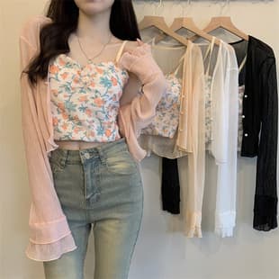 Large Quantity Discount Summer French Tube Top Floral Base Top Women's Long Sleeve Sun Protection Knit Chiffon Cardigan Shawl