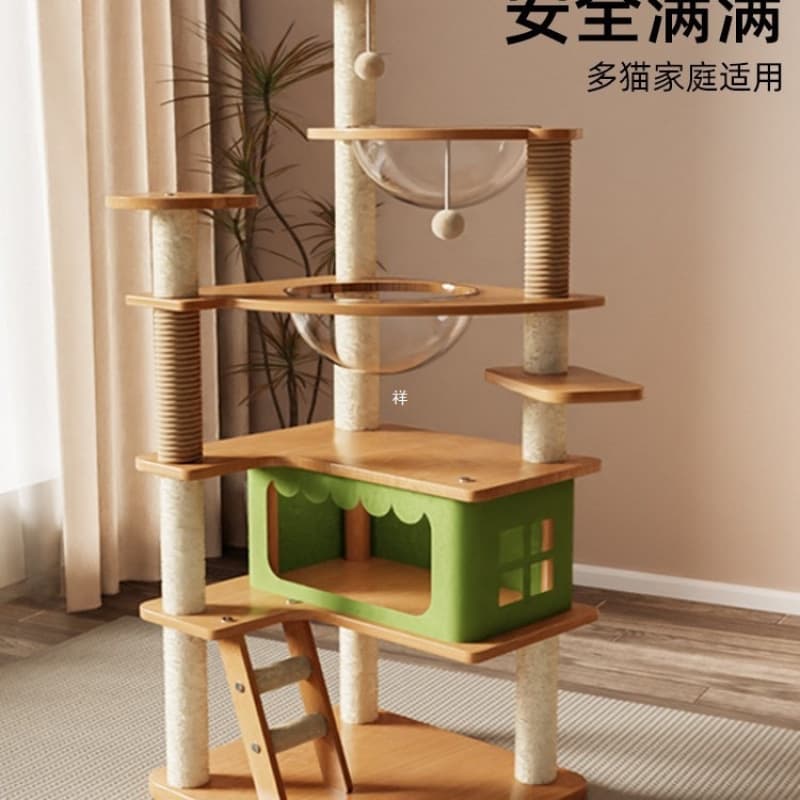 Cat Tree with Condo, Scratching Post, and Space Capsule, Floor-to-Ceiling Sisal Cat Tower for Large Cats
