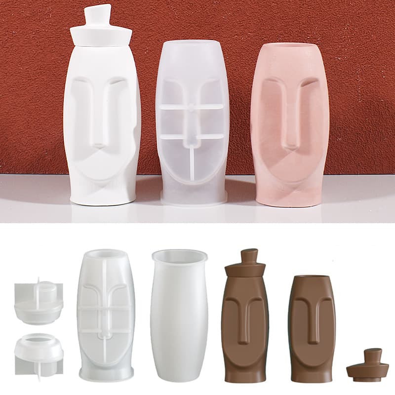 DIY Crystal Epoxy Resin Mold Abstract Art Face Column Vase Storage Box Decoration Plaster Candle Silicone Mold