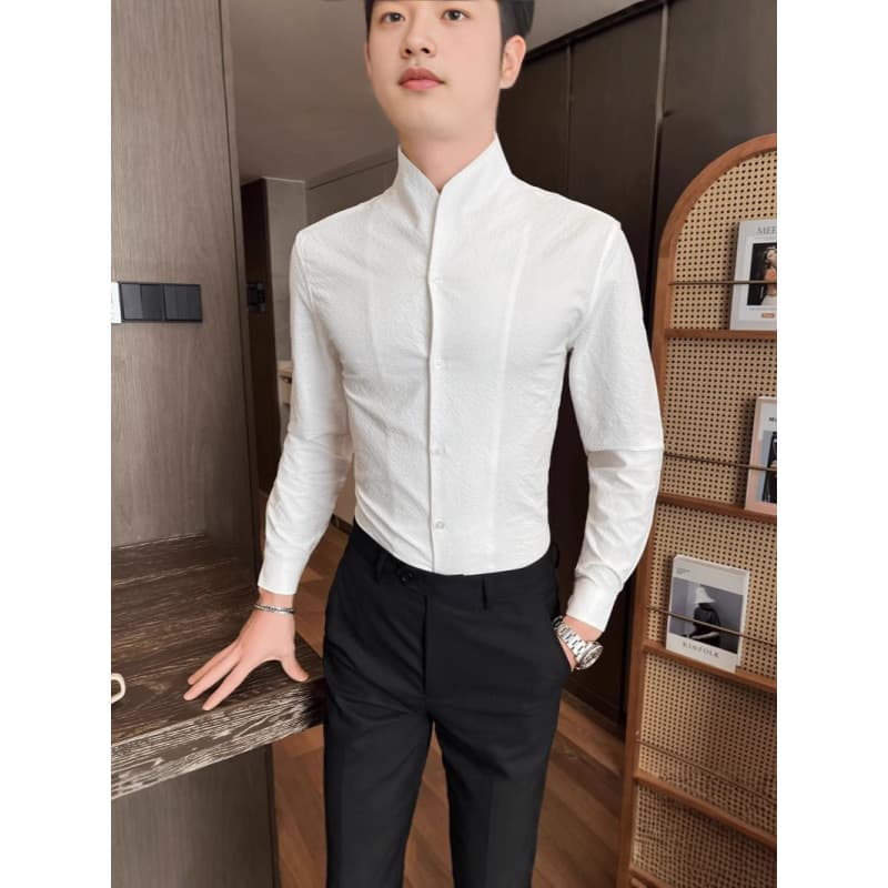 Premium Chinese-style Stand Collar Shirt for Men, Long Sleeve, New Autumn Trend, Casual Stylish Shirt