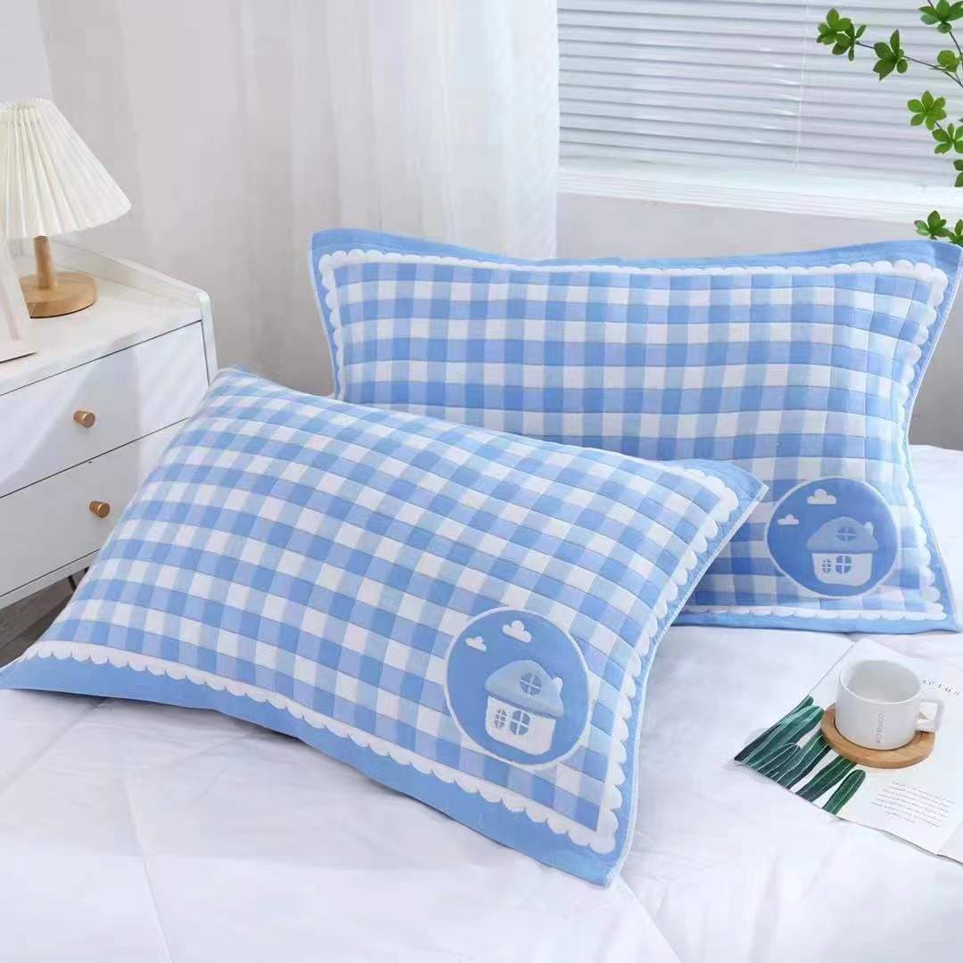 New Gauze Cotton Adult Jacquard Pillowcase Cartoon Student School Gauze Breathable Soft Pillow Cover