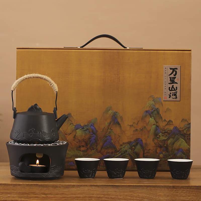 Cultural Creative Gift Tea Set, Stove-Brewed Tea Ceramic Warmer Gift Box, Company Year-End Team Building Activity Souvenirs