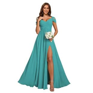 European and American Cross-Border V-Neck Long Dress High Waist Side Slit Chiffon Bridesmaid Dress Party Evening Gown Women Overseas Warehouse