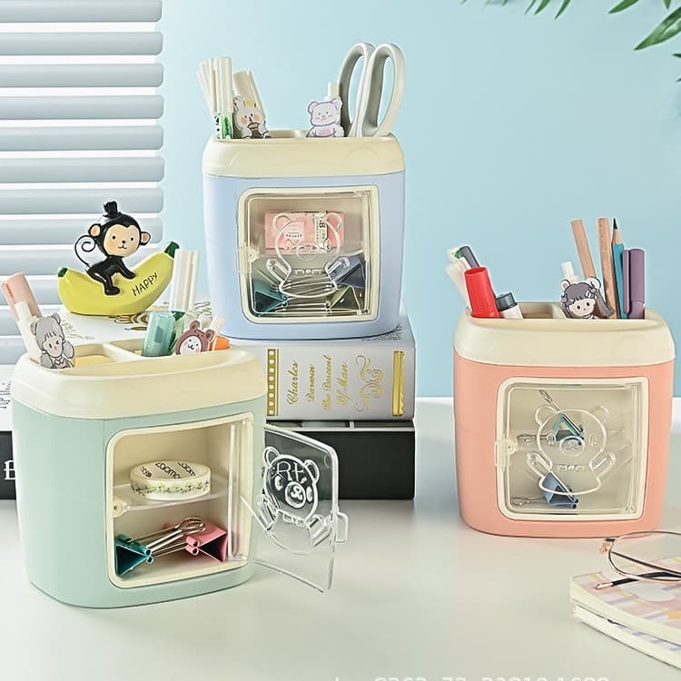 Cute Student Pencil Holder Large Capacity Desktop Home Office Stationery Storage Bucket Multifunctional Makeup Brush Storage Box